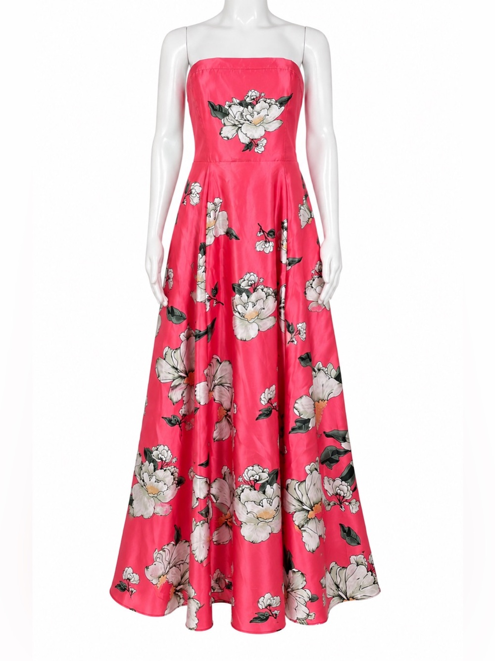 BHLDN Savannah Strapless Floral Satin A-Line Maxi Dress Womens 14 Pink Wedding - Picture 1 of 16